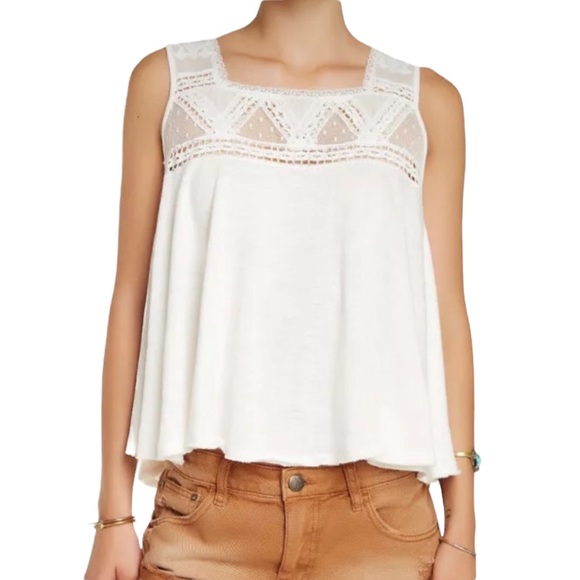 Free People | Costa Mesh Tank Top Ivory Lace Split Back Size Small - Picture 3 of 11